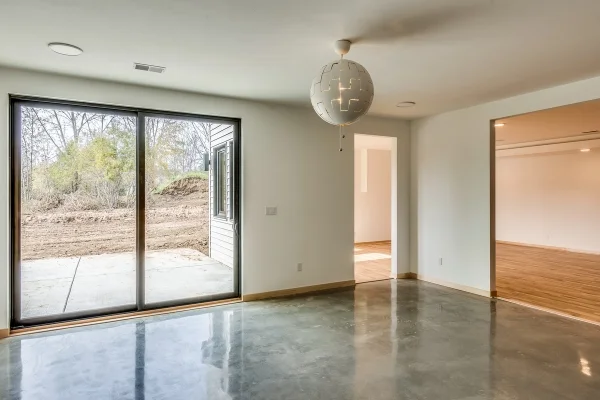 basement remodeling-with double glass door, flooring concret, square feet contractor